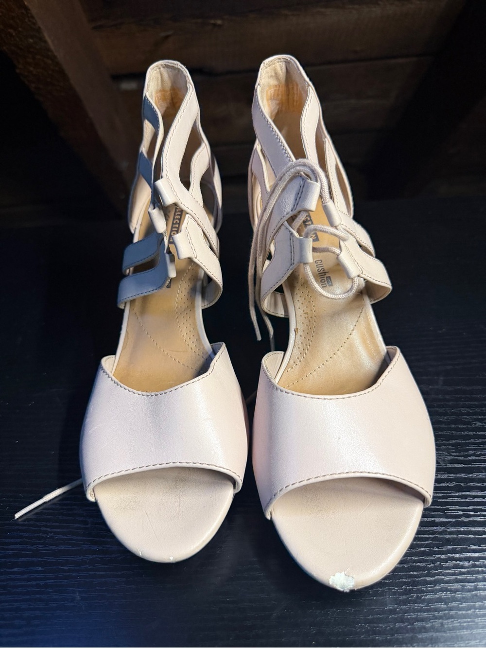 Clarks Women's Open-Toe Lace-Up Heels in Pale Pink